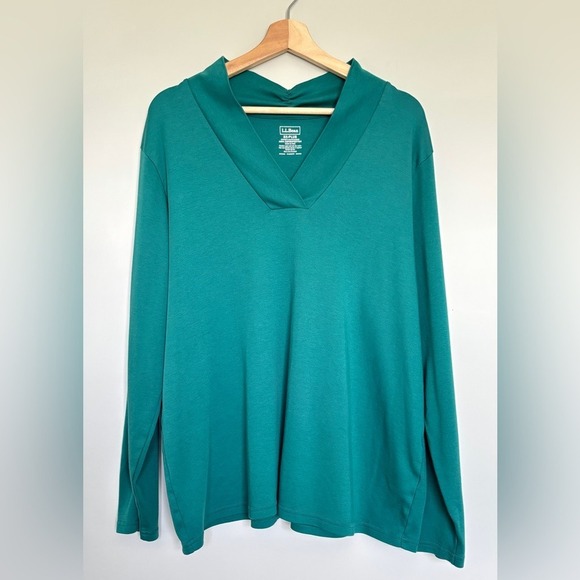 LL Bean Women's Size 3X Pima Cotton Tee Shawl Long Sleeve Teal Business Casual - Picture 2 of 11